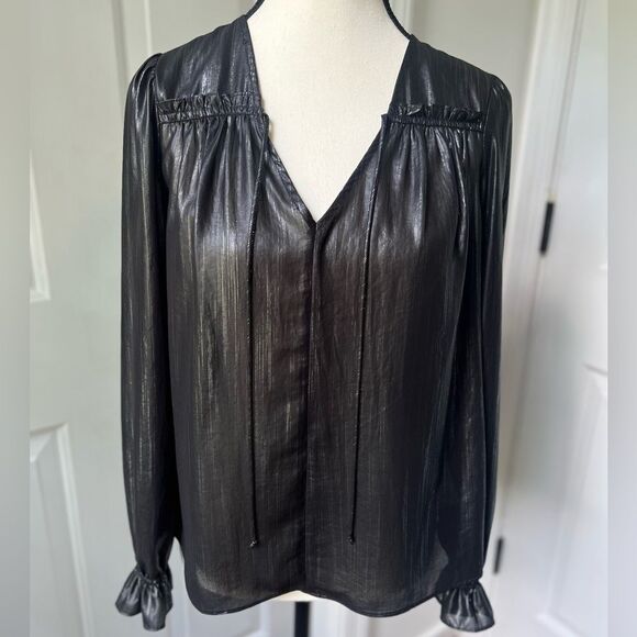 ANTHROPOLOGIE/CURRENT AIR "Bristol" Blouse, Black/Metallic, XS - Picture 2 of 6